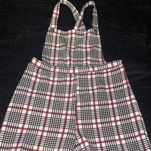 Plaid Overall Jumpsuit with Straps - Black, White & Red